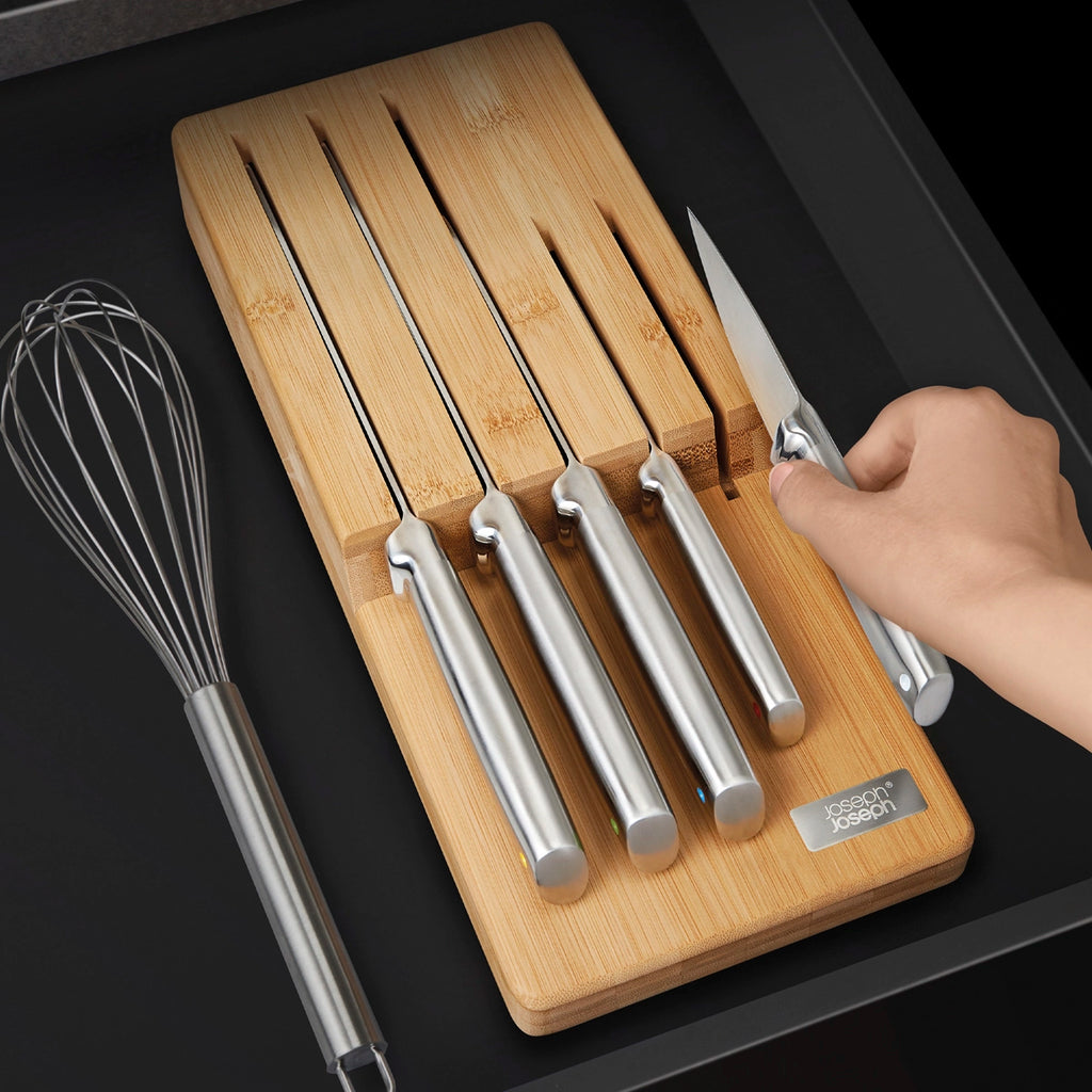 Juego de 5 cuchillos de acero con base de Bambú
