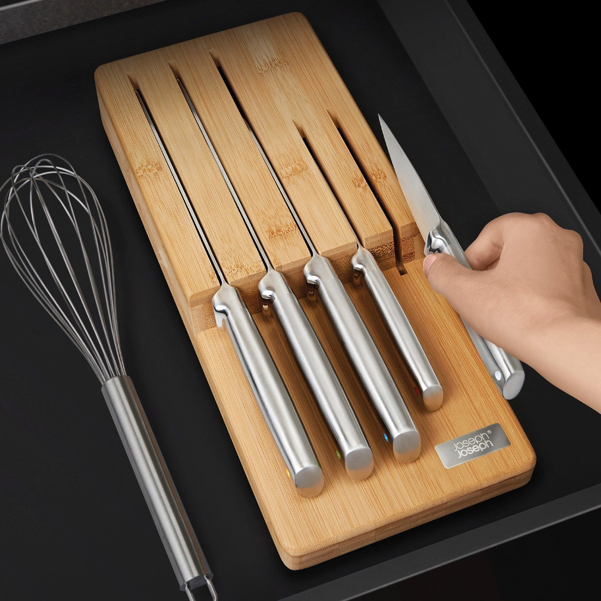 Juego de 5 cuchillos de acero con base de Bambú