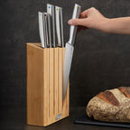 Juego de 5 cuchillos de acero con soporte de Bambú