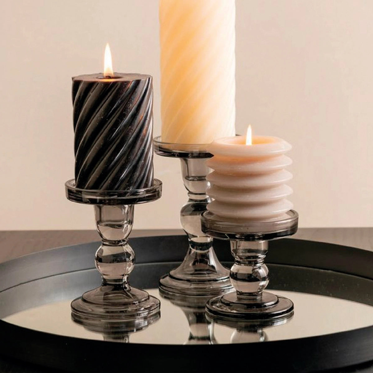 Candelabro de vidrio gris humo 8,6 cm