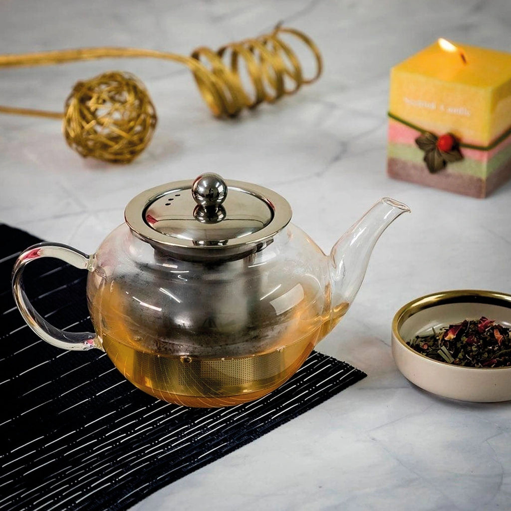 Tetera de vidrio borosilicato con tapa e infusor
