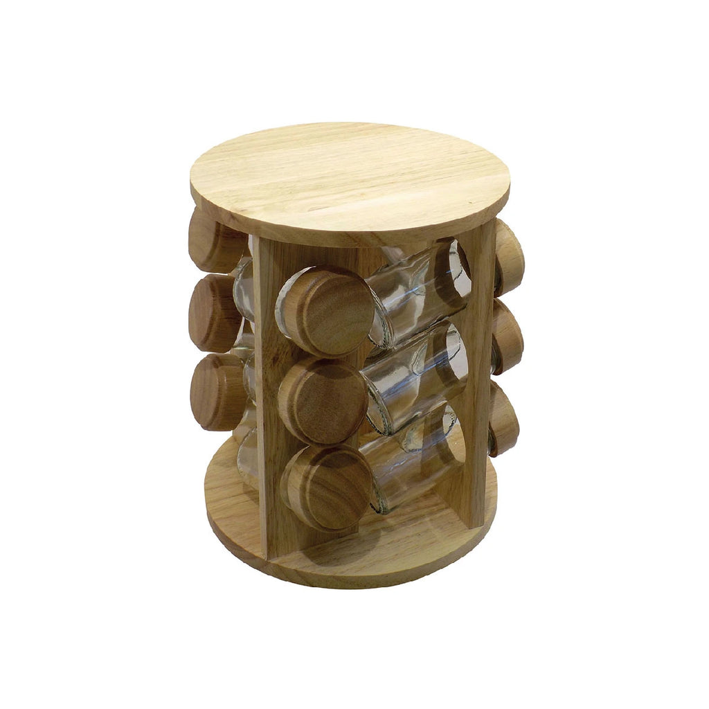 Set de 12 especieros con soporte giratorio de madera