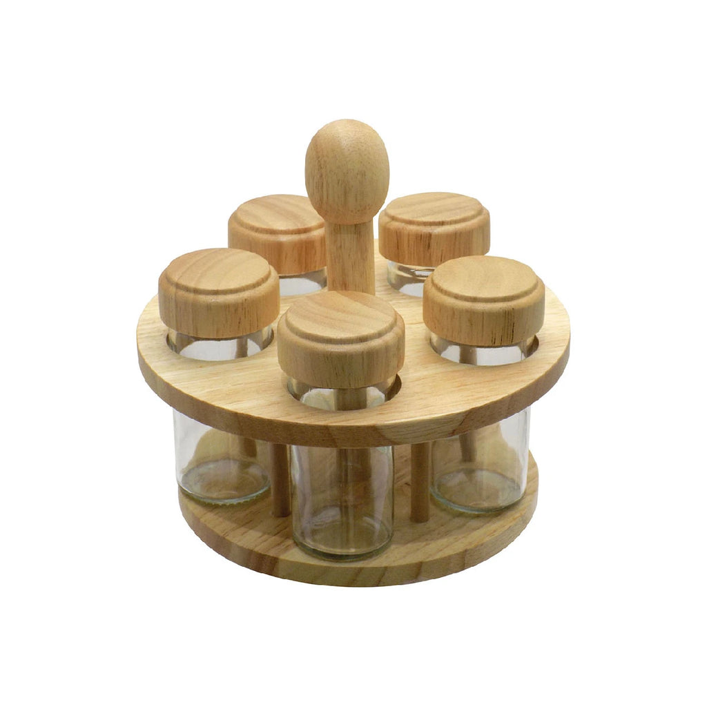 Set de 5 especieros con soporte giratorio de madera