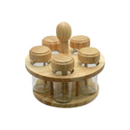 Set de 5 especieros con soporte giratorio de madera