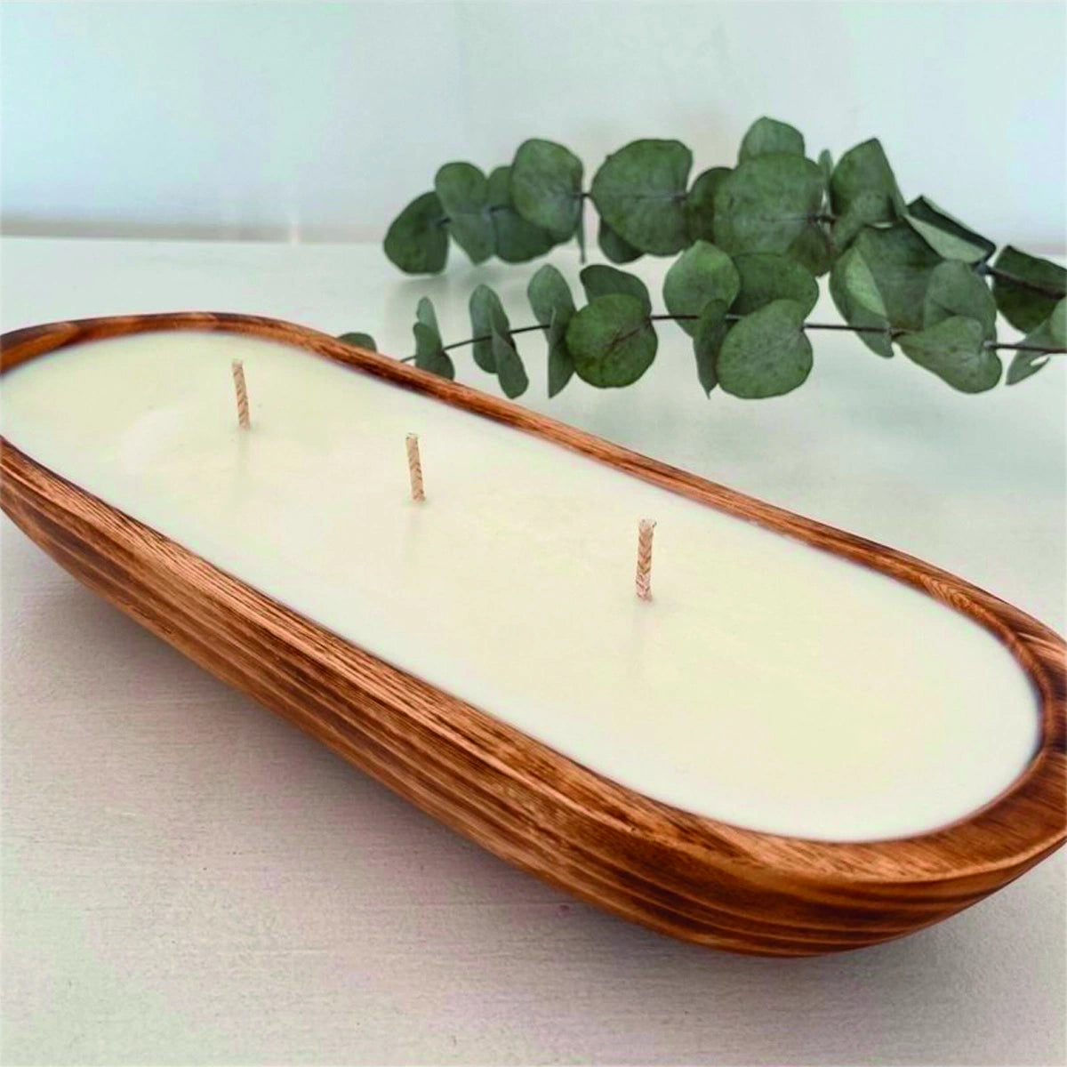 Vela en recipiente de madera 10 x 25 cm
