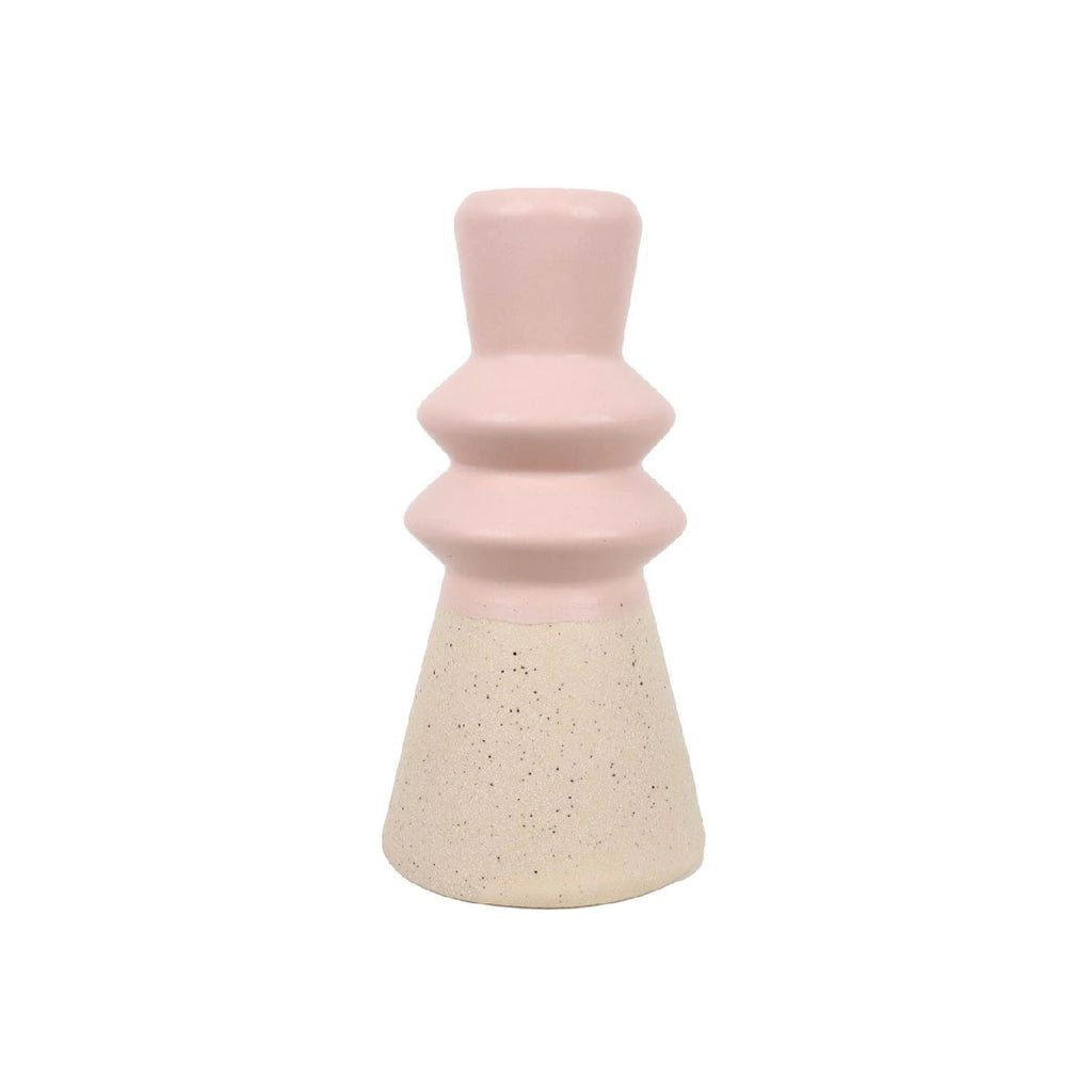 Portavelas cerámica rosa 7 x 14 cm