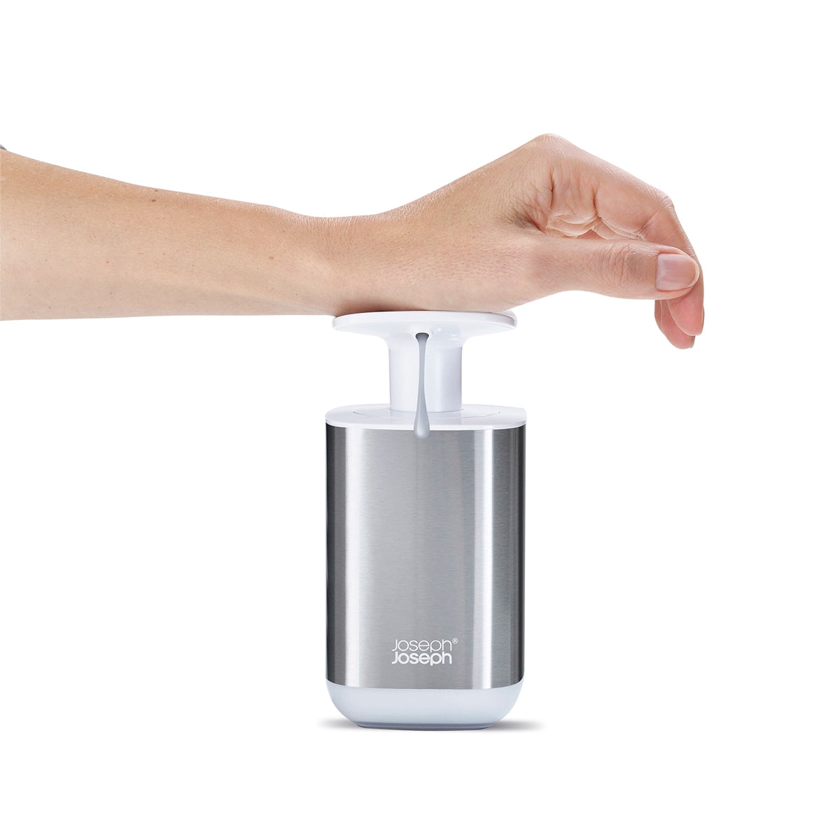 Dispensador de jabón blanco en acero inoxidable