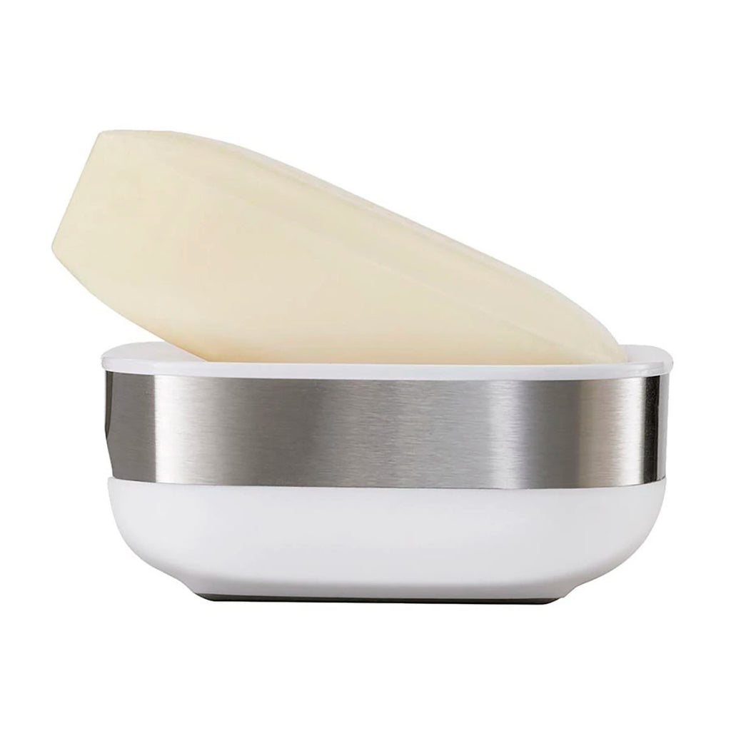 Jabonera compacta gris y blanca