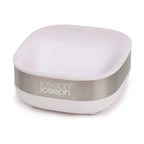 Jabonera compacta gris y blanca