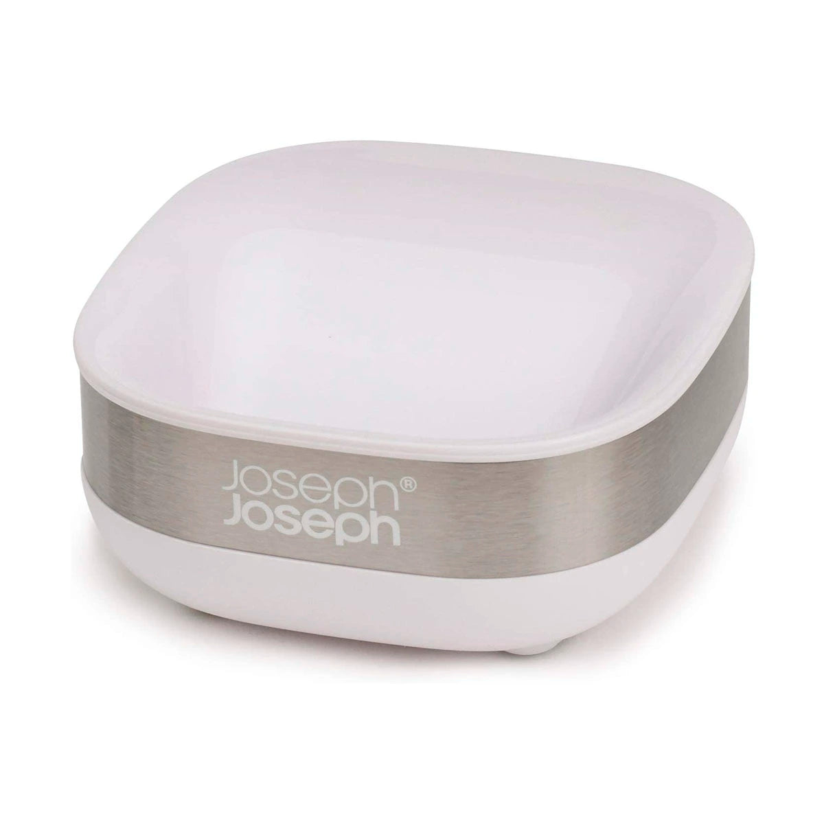 Jabonera compacta gris y blanca