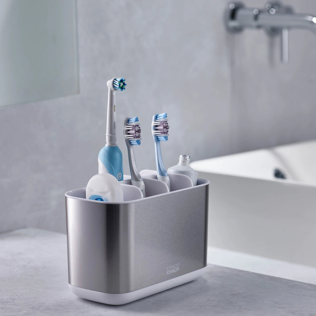 Pack de porta cepillos de dientes y dispensador de jabón en acero inoxidable