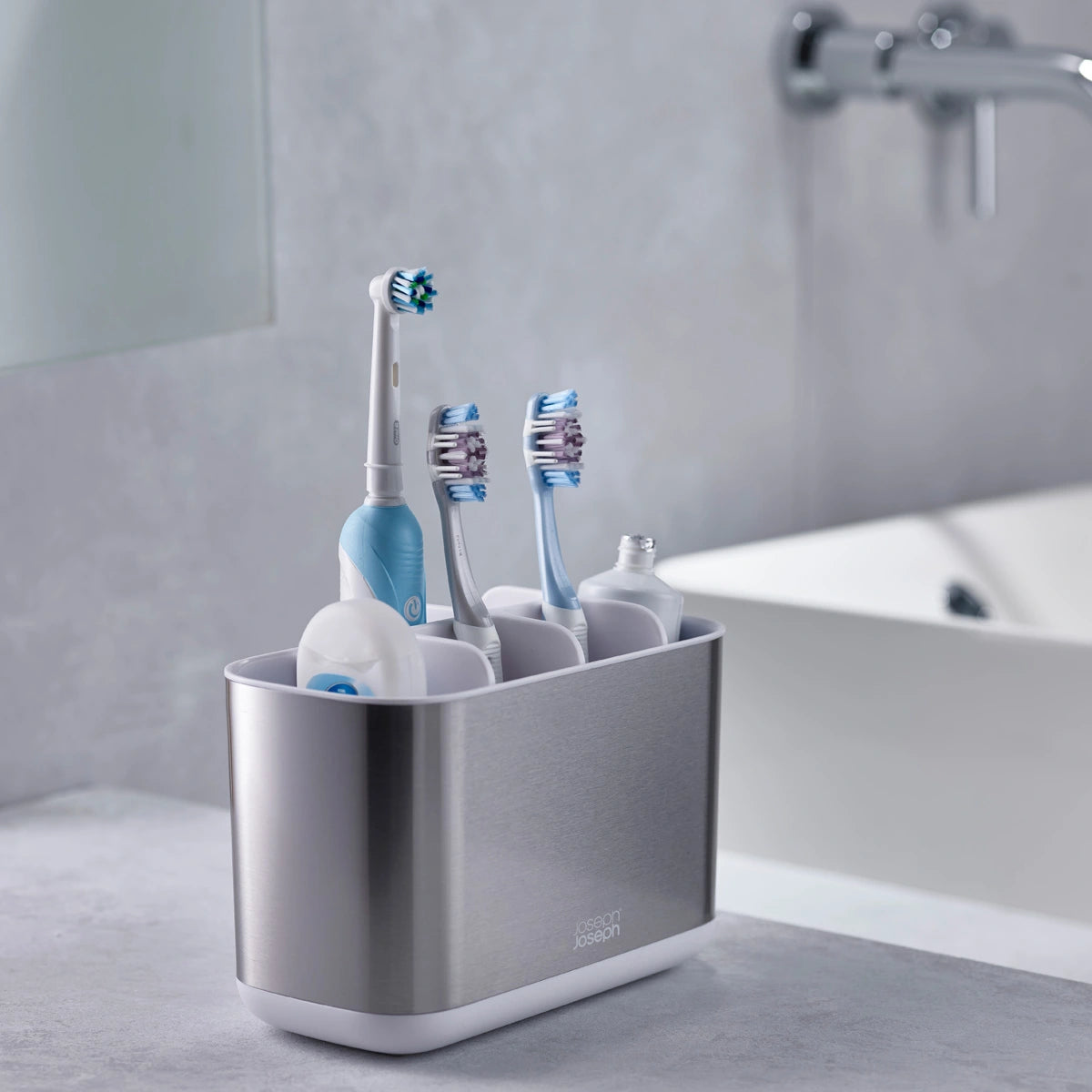 Pack de porta cepillos de dientes y dispensador de jabón en acero inoxidable