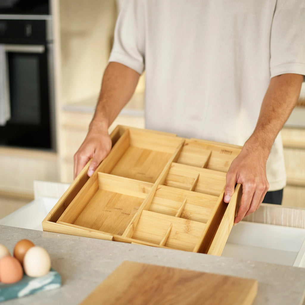 Organizador de cubiertos y utensilios extensible de Bambú
