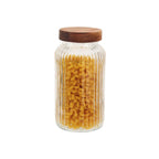 Recipiente de vidrio labrado con tapa de madera 1500 ml