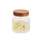 Recipiente de vidrio labrado con tapa de madera 500 ml