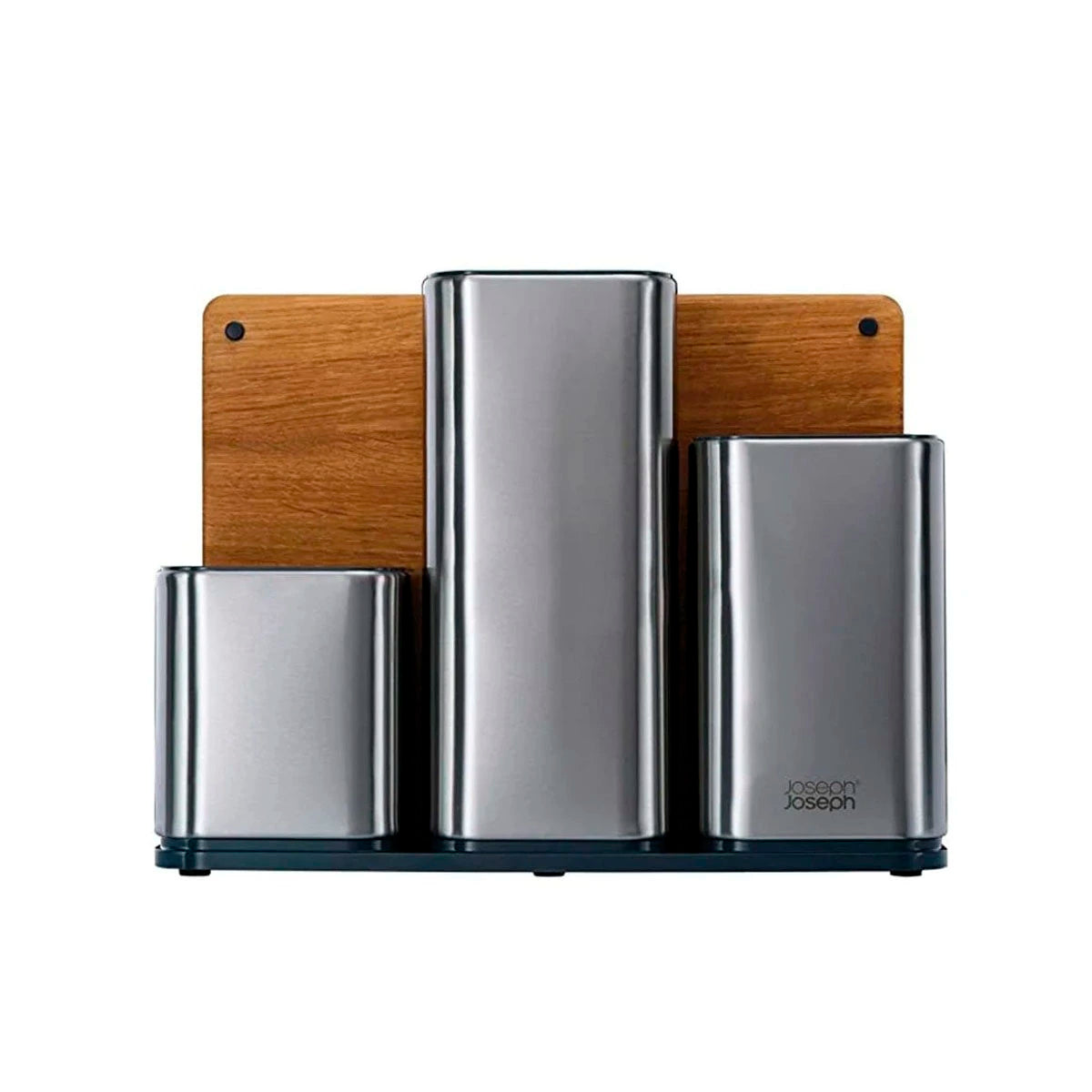 Porta utensilios de acero inox + tabla de Bambú