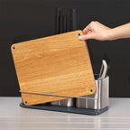 Porta utensilios de acero inox + tabla de Bambú