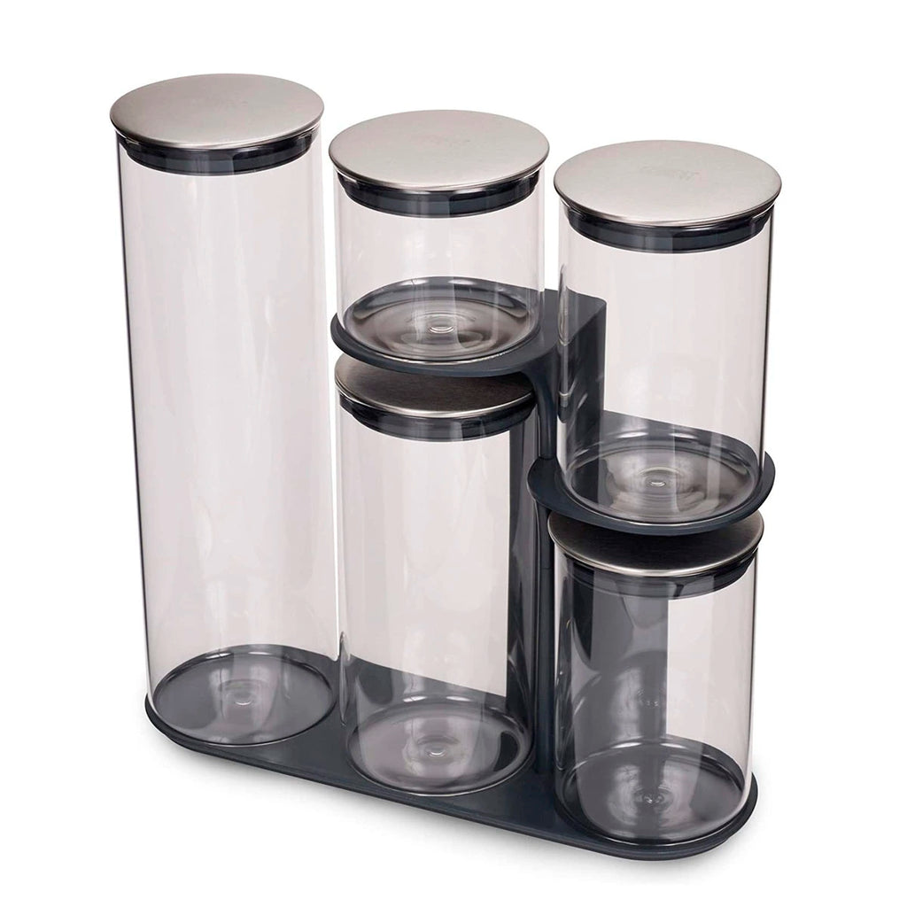 Set de 5 frascos de vidrio con soporte