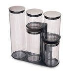 Set de 5 frascos de vidrio con soporte