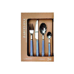 Set de 24 cubiertos mango a rayas azul y blanco