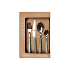 Set de 24 cubiertos mango a rayas verde y blanco