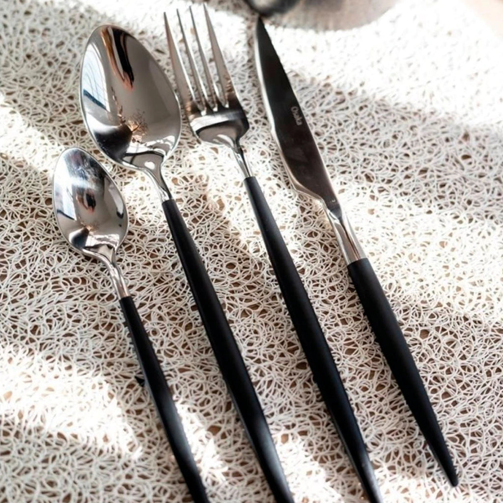 Set de 24 cubiertos de acero inox con mango negro