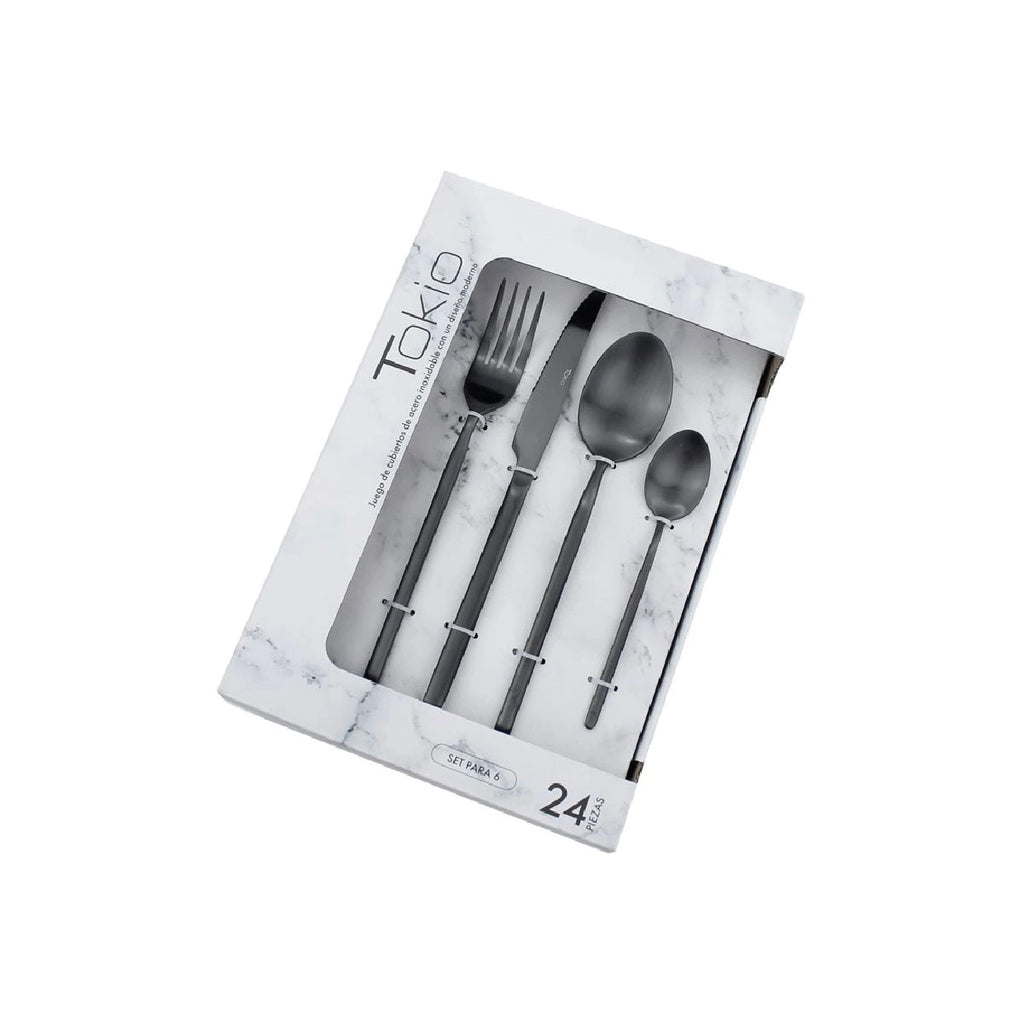 Set 24 cubiertos de acero negro Tokio